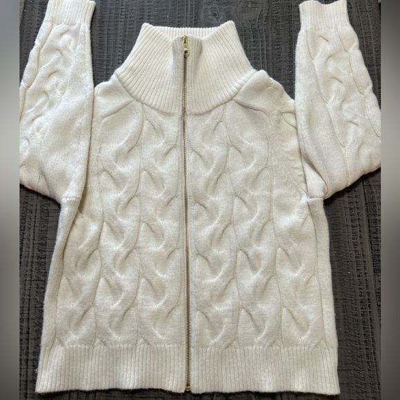 Talbots Sweaters - Talbots Cream Cowl Neck Cardigan Zip Up Sweater